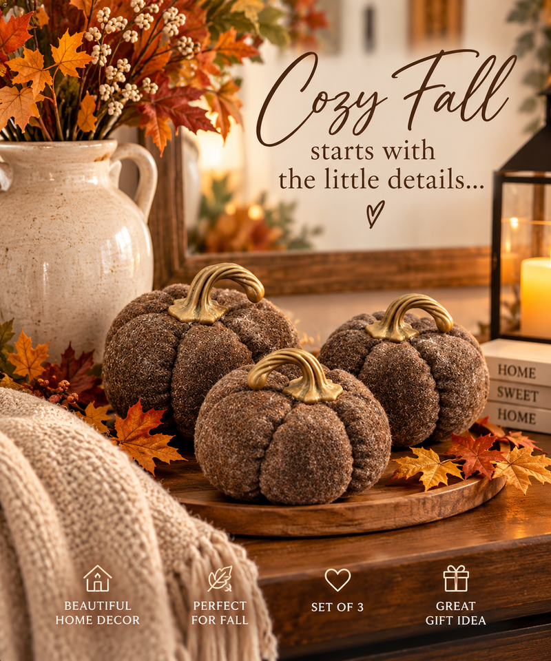 Set Of 3, 8.3x8.3x5.5 Brown Pumpkin, Pumpkin Ornament Decor For Holiday Harvest Festival Fall Festival  Thanksgiving