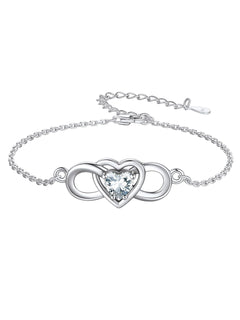 Custom4U Womens Infinity Bracelet Sterling Silver Heart Bracelets Endless Love Valentines Day Mother’s Day Birthday Gifts for Her