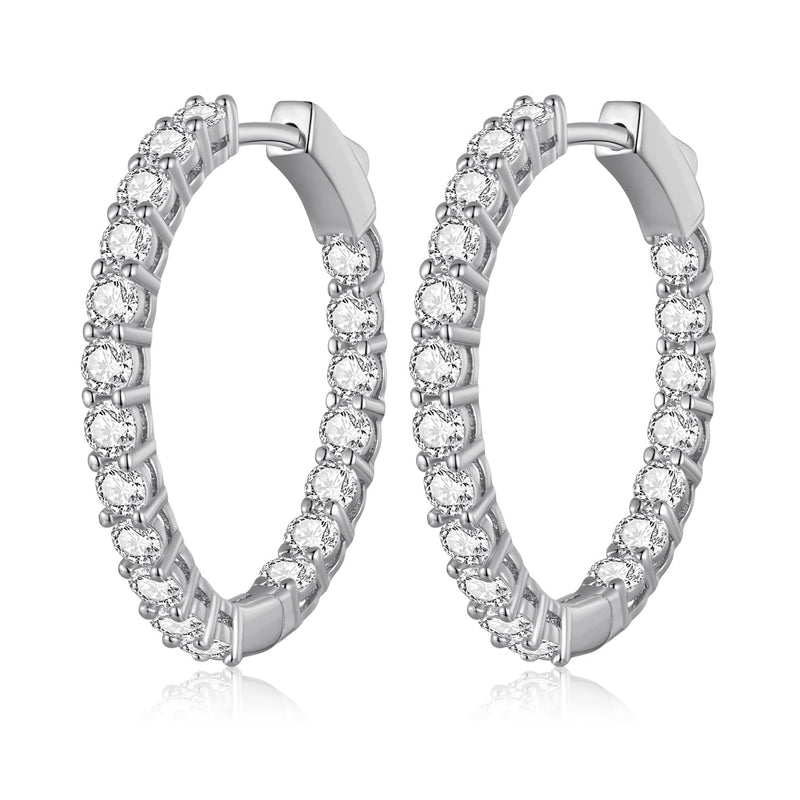 Silver Hoop Earrings for Women White Gold Plated Cubic Zirconia Hoop Earrings for Women Hoop Diamond Earrings Anniversary Valentines Day Mothers Day Birthday Jewelry Gift for Women