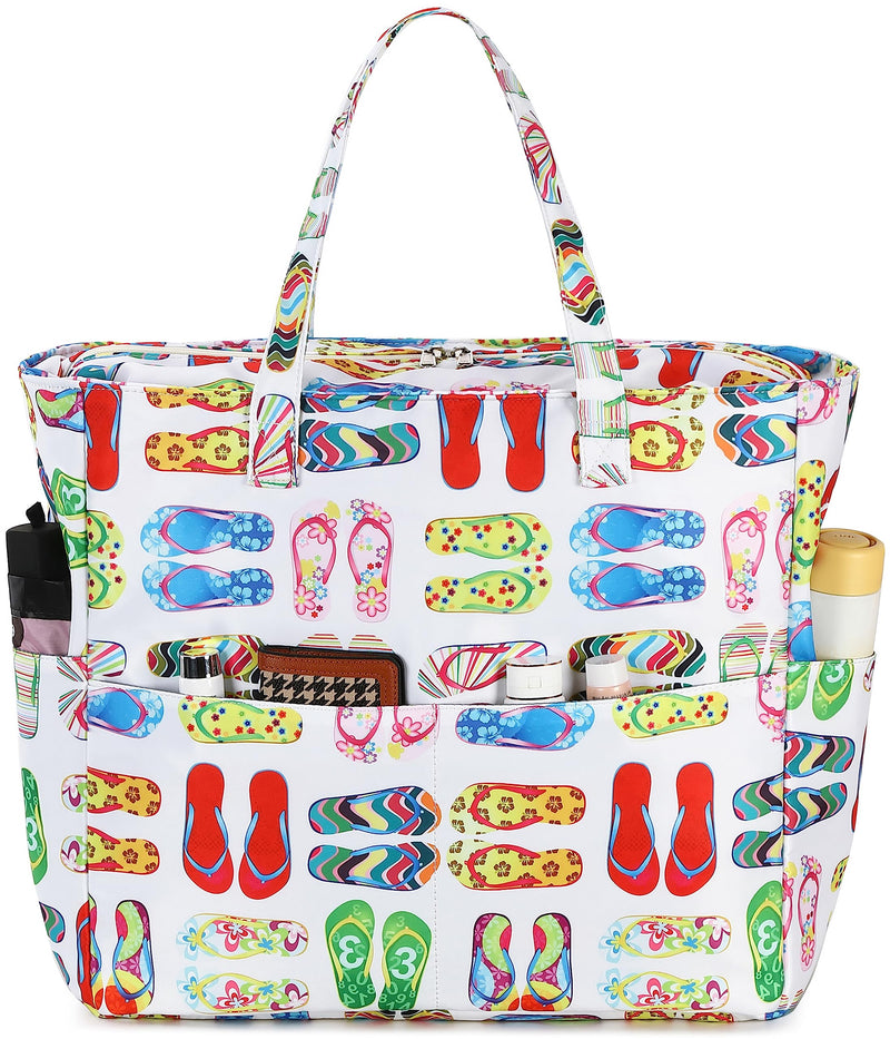 LEDAOU Beach Bag Waterproof Sandproof Women Tote Bag Pool Bag with Zipper for Gym Grocery Travel with Wet Pocket