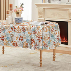 Fall Watercolor Leaf Tablecloth – 60” × 84” Oval | Autumn & Thanksgiving Decor