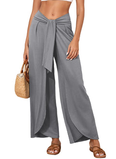 Herseas Womens Beach Pants High Waist Wrap Tulip Hem Beach Cover Up Pants Loose Full Bottom Coverage Pants Gray Small