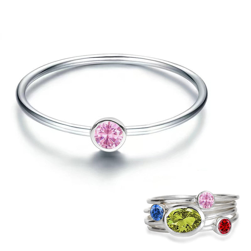 925 Sterling Silver Mother Birthstone Stackable Rings Set Mother Ring with Birthstone Mother Daughter Family Ring Mothers Day Jewelry Gifts for Wife (Birthstone Oct. 8)