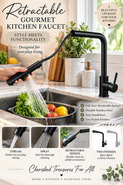 Retractable Gourmet Kitchen Faucet (Single Piece)