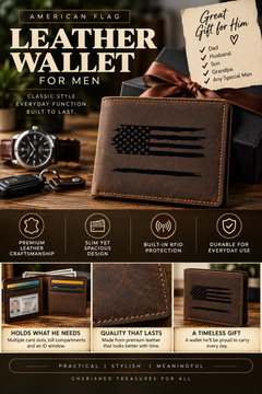 American Flag RFID Leather Wallet for Men