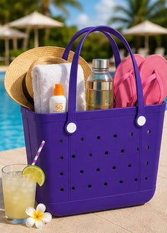 UeKeKicg Small Beach Bag Rubber Beach Tote Bag Waterproof Washable Durable Open Beach Bag Tote for Beach Boat Pool Sports (Purple)