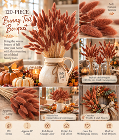 120-Piece Burnt Orange Bunny Tail Bouquet | Fall Dried Flowers