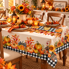 Fall Pumpkin & Plaid Tablecloth – 52” x 70”