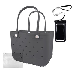Feastaw Rubber Beach Tote Bag - Waterproof Washable Durable Open Purses with Zipper Pocket and Phone Pouch for Pool Boat (Grey X-Large)