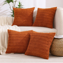 All Smiles Fall Decorative Throw Pillow Covers 18x18 Set of 4 Rust Thanksgiving Farmhouse Home Corduroy Square Cushion Case for Decor Living Room Couch Bed SofaBoho Terracotta Orange