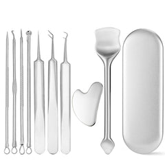 Blackhead Remover Tools Kit9 PCS Stainless Steel Pimple Popper Tool KitBlackhead ExtractorGuasha ToolFace SpatulaSkin Care Tools Kit with Metal Case