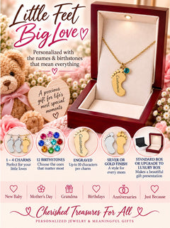 Baby Feet Necklace with Birthstone - Engraved