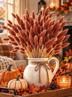 120-Piece Burnt Orange Bunny Tail Bouquet | Fall Dried Flowers