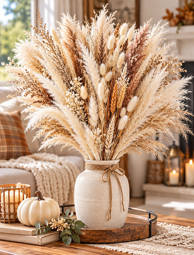 86-Piece Natural Dried Pampas Grass Bouquet – Boho Farmhouse Decor