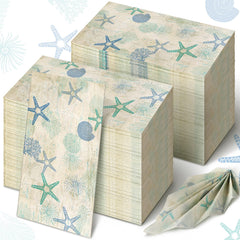 Sinmoe 200 Pcs Disposable Guest Napkins Summer Beach Hand Towels for Bathroom 2 Ply Disposable Paper Napkin for Beach Party Beach Paper Guest Towels Decorative Paper Napkin for Holiday (Starfish)