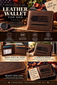 American Flag RFID Leather Wallet for Men – Classic Bifold