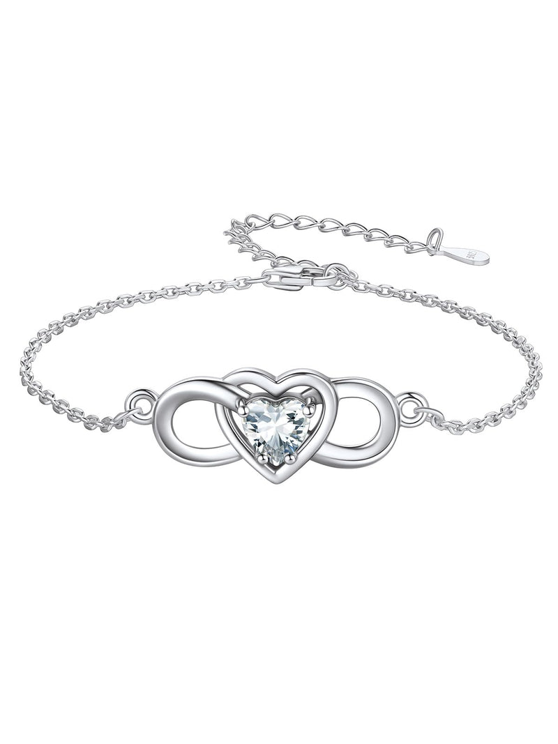 Custom4U Womens Infinity Bracelet Sterling Silver Heart Bracelets Endless Love Valentines Day Mother’s Day Birthday Gifts for Her