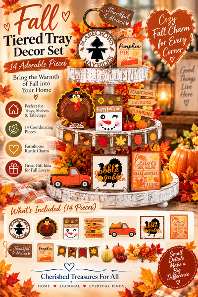 14 Pcs Fall Tiered Tray Decor Set Thanksgiving Fall Pumpkin Wooden Home Decorations Rustic Farmhouse Pumpkin Truck Wooden Sign Spice Blocks Autumn Wooden Sign for Festival Gift Tabletop