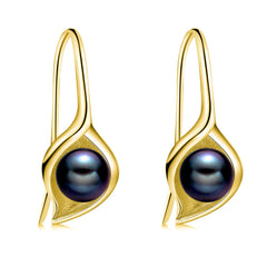 Sterling Silver Pearl Earrings Dangle Drop Earrings Pearl Fine Jewelry Mothers Day Gifts for Women (Calla Lily Black (Gold))