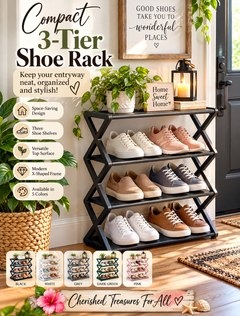 Compact 3-Tier Shoe Rack – Space-Saving Entryway Organizer