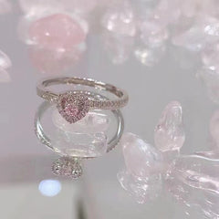 Elegant Pink Love Adjustable Zircon Ring and Bracelet