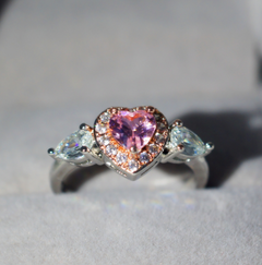 Rose Gold Pink Heart Shaped Zirconia Women's Ring