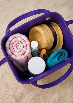 UeKeKicg Small Beach Bag Rubber Beach Tote Bag Waterproof Washable Durable Open Beach Bag Tote for Beach Boat Pool Sports (Purple)