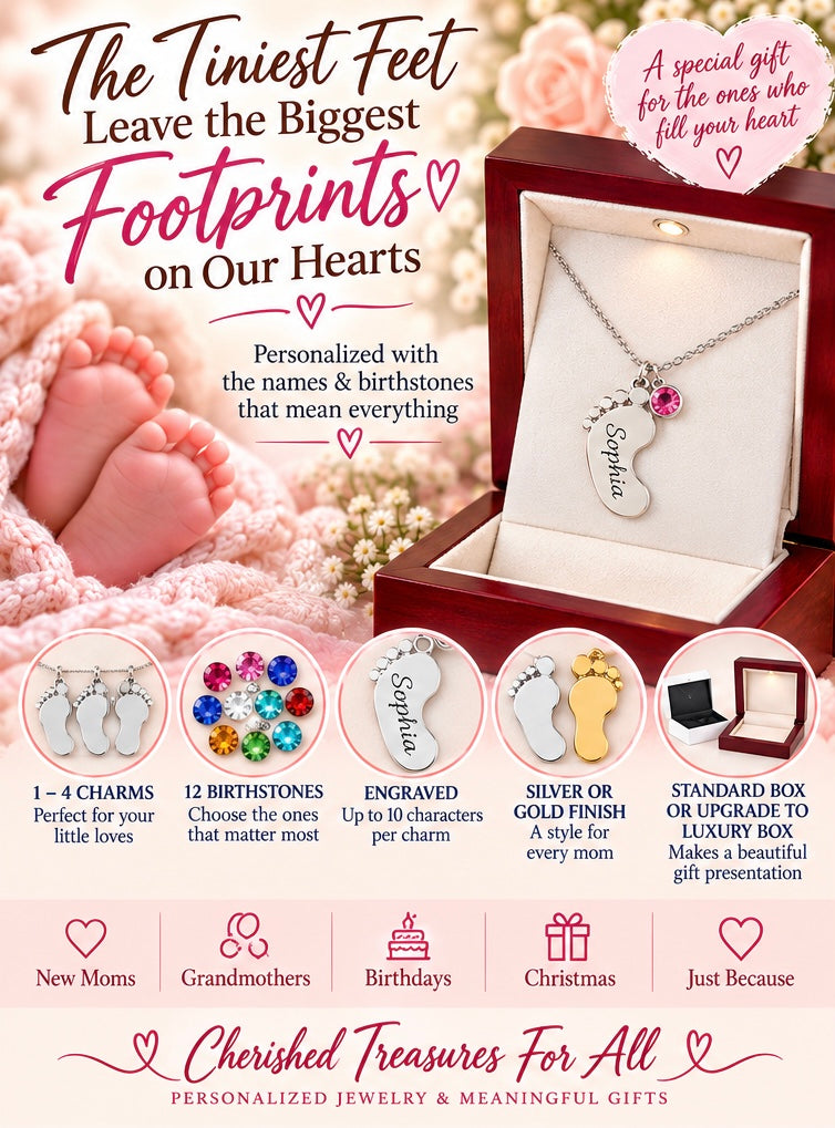 Baby Feet Necklace with Birthstone - Engraved