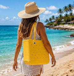 SunTote X Large Beach Bag Tote| Durable Lightweight Waterproof Washable Open Tote Bag for Beach Pool Boat Sports (Sunshine Yellow)