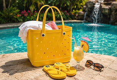SunTote X Large Beach Bag Tote| Durable Lightweight Waterproof Washable Open Tote Bag for Beach Pool Boat Sports (Sunshine Yellow)