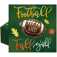 JarThenaAMCS 50Pcs Fall Paper Napkins Green Football Leaves Disposable Luncheon Napkins Autumn Dinner Napkins for Thanksgiving Sport Superbowl Party Table Decor
