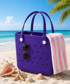 UeKeKicg Small Beach Bag Rubber Beach Tote Bag Waterproof Washable Durable Open Beach Bag Tote for Beach Boat Pool Sports (Purple)