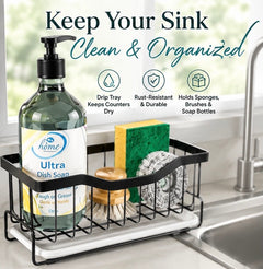 Maifan Kitchen Sink Caddy Sink Organizer Sponge Caddy Holder for Kitchen Sink Stainless Steel Rustproof Dish Kitchen Caddy Brush Holder with Drain Tray for Kitchen Countertop Storage Gadgets