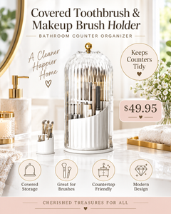 Covered Toothbrush & Makeup Brush Holder | Bathroom Counter Organizer