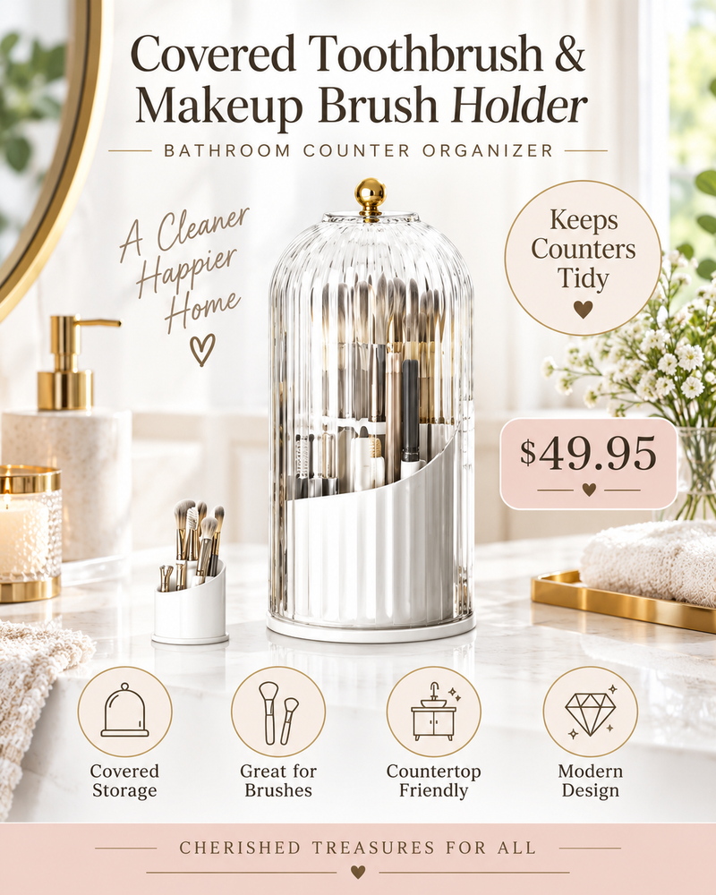 Covered Toothbrush & Makeup Brush Holder | Bathroom Counter Organizer