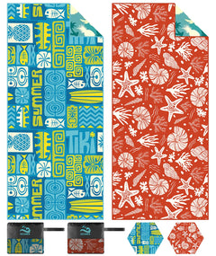 DECOMEN Beach Towel Microfiber Beach Towels Oversized Lightweight Quick Dry (73" x 32") Sand Proof Absorbent Compact Beach Blanket for SwimmingSportsGym-Blue Totem&Red SeaSnail