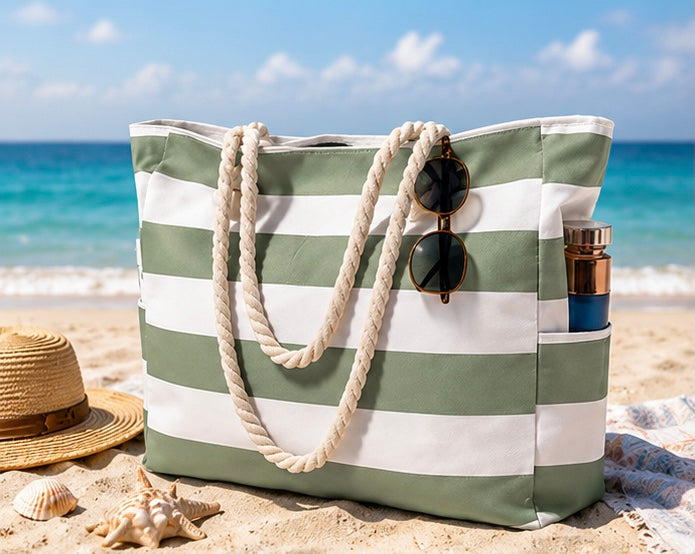 Beach Bag for Women - Large Beach Tote Bag Waterproof Sandproof Beach Bag with Zipper Large Swim Pool Beach Tote Green