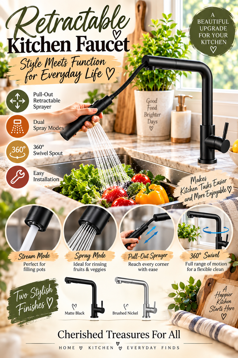 Retractable Gourmet Kitchen Faucet (Single Piece)