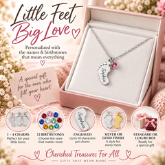 Baby Feet Necklace with Birthstone - Engraved