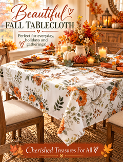 Fall Pumpkin & Floral Tablecloth – 60” Square Thanksgiving Table Decor