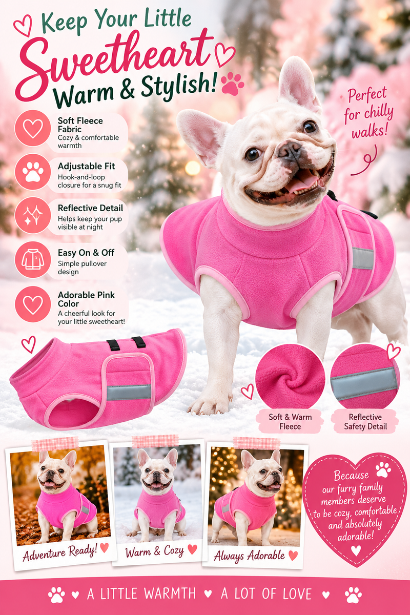 Pink Fleece Dog Vest – Cozy Adjustable Winter Jacket for Small Dogs