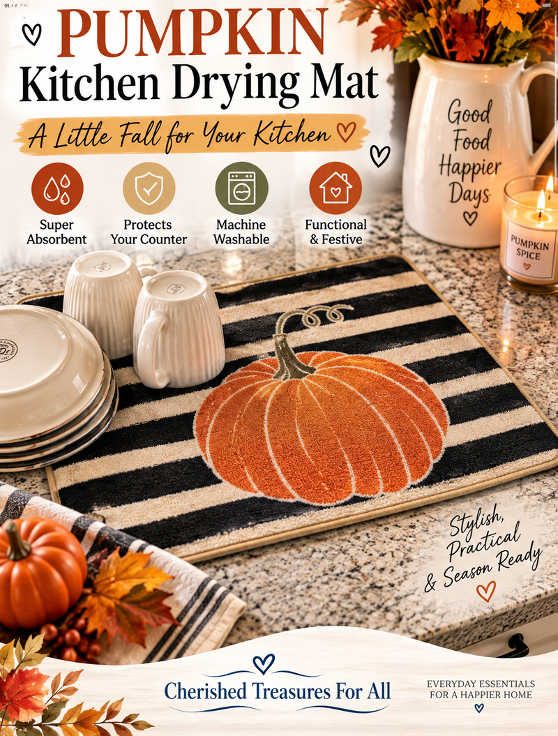 Pumpkin Kitchen Drying Mat | 18” x 24” Absorbent Fall Counter Mat
