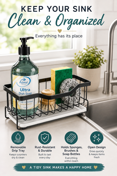 Maifan Kitchen Sink Caddy Sink Organizer Sponge Caddy Holder for Kitchen Sink Stainless Steel Rustproof Dish Kitchen Caddy Brush Holder with Drain Tray for Kitchen Countertop Storage Gadgets