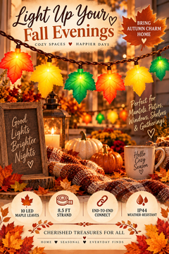 Cozy Autumn Maple Leaf String Lights | 8.5 Ft LED Fall Decor