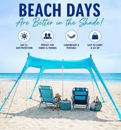 Beach Canopy Beach Tent 11x11 FT UPF50+ Beach Blanket Included Sun Shelter Beach Shade Canopy with 4 Stability Poles Easy to Setup Outdoor Shade for Beach Camping Backyard and Picnics