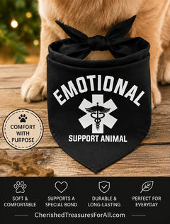 Emotional Support Animal Dog Bandana Dog Scarf Holiday Dog Bandanas Dog Bandana for Small Medium Large Dogs Black Dog Bandana Gift for Dog Lover Service Dog Collar (A31)