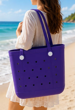 UeKeKicg Small Beach Bag Rubber Beach Tote Bag Waterproof Washable Durable Open Beach Bag Tote for Beach Boat Pool Sports (Purple)