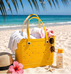 SunTote X Large Beach Bag Tote| Durable Lightweight Waterproof Washable Open Tote Bag for Beach Pool Boat Sports (Sunshine Yellow)