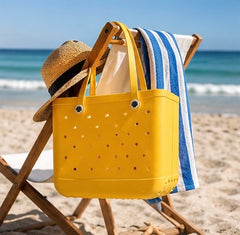 SunTote X Large Beach Bag Tote| Durable Lightweight Waterproof Washable Open Tote Bag for Beach Pool Boat Sports (Sunshine Yellow)