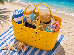 SunTote X Large Beach Bag Tote| Durable Lightweight Waterproof Washable Open Tote Bag for Beach Pool Boat Sports (Sunshine Yellow)